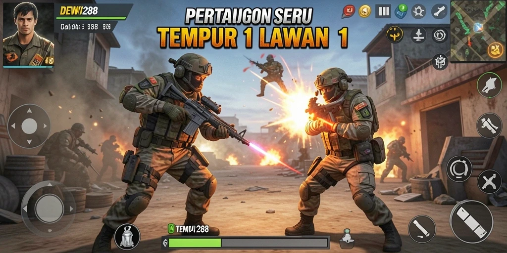 Tampilan antarmuka DEWI288 dalam pertarungan 1 Lawan 1 yang seru.