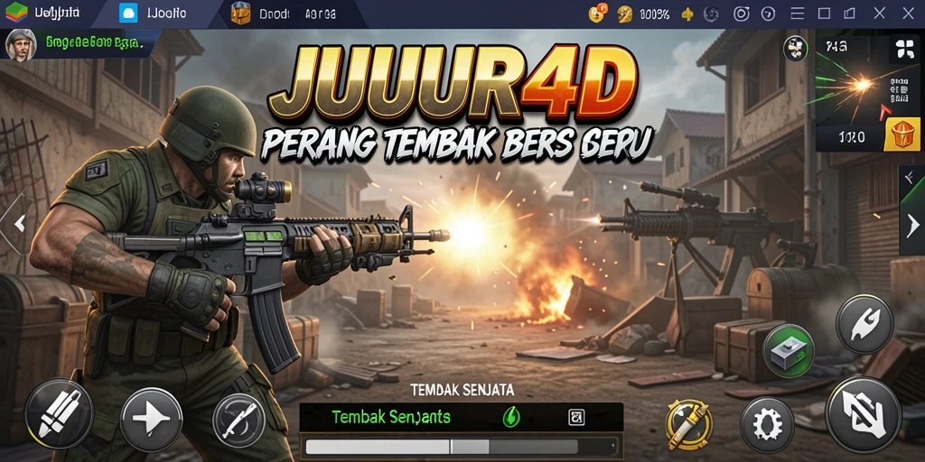 Screenshot JUJUR4D dengan antarmuka Tembak Senjata yang dinamis.