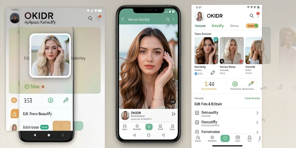 Antarmuka aplikasi OKIDR dengan fitur Kamera Beautify yang menarik.