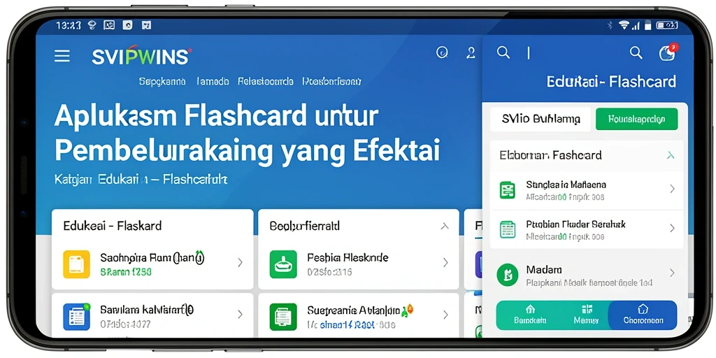 Antarmuka aplikasi SVIPWINS dengan fungsi Flashcard yang interaktif.